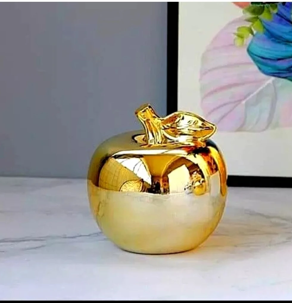 Home Office Decor Accessories in the Shape of A Golden Apple, Made Of Ceramic