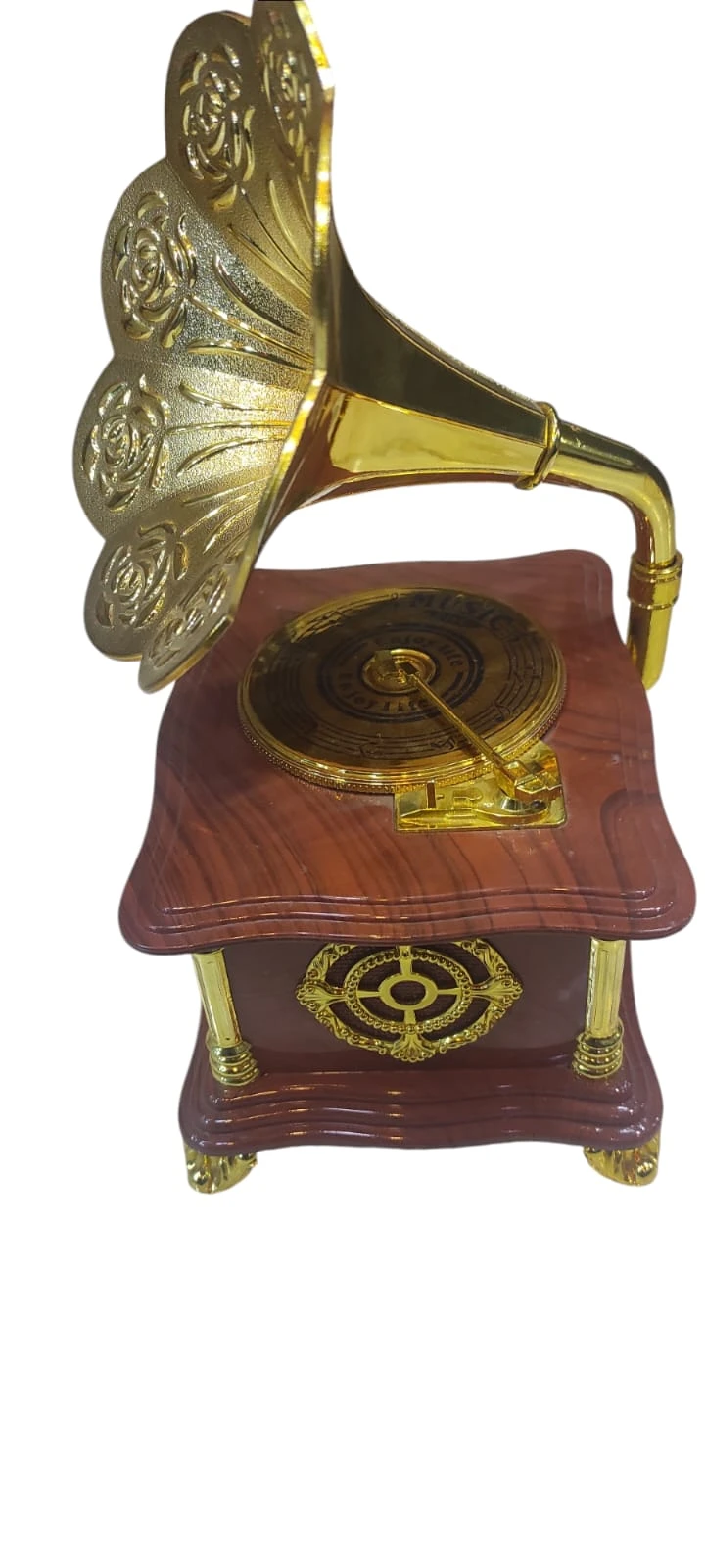 Vintage-Style Golden Gramophone Music Box with Floral With a very cool design