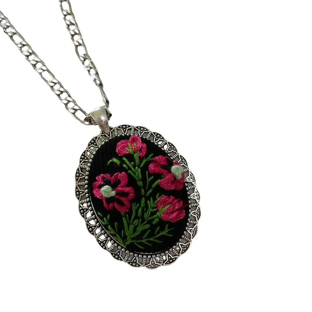 Luxury Satin Embroidered Necklace – Unique Design with Elegant Handmade Touch |