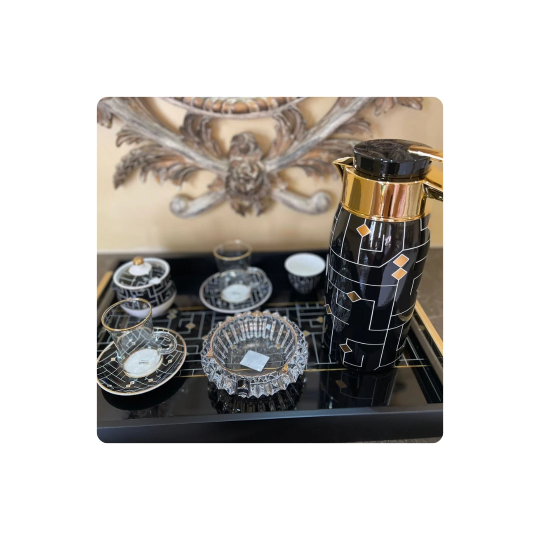Luxury Hospitality Set with Kufic Calligraphy – Includes Tea Glasses, Coffee Cup