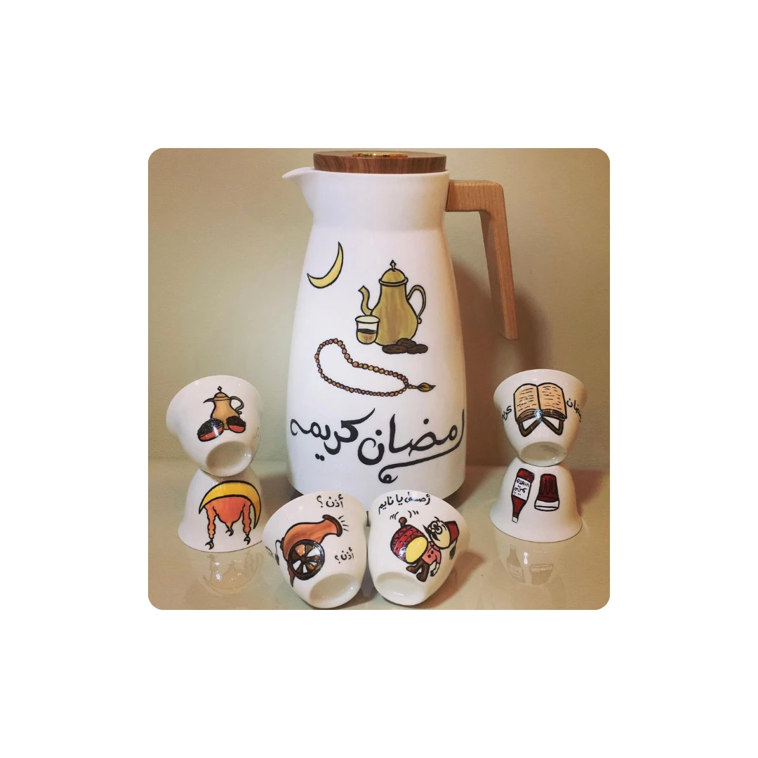🎁 Ramadan Dallah & Hand-Painted Coffee Cups – A Touch of Heritage by Tara Shop 🕌