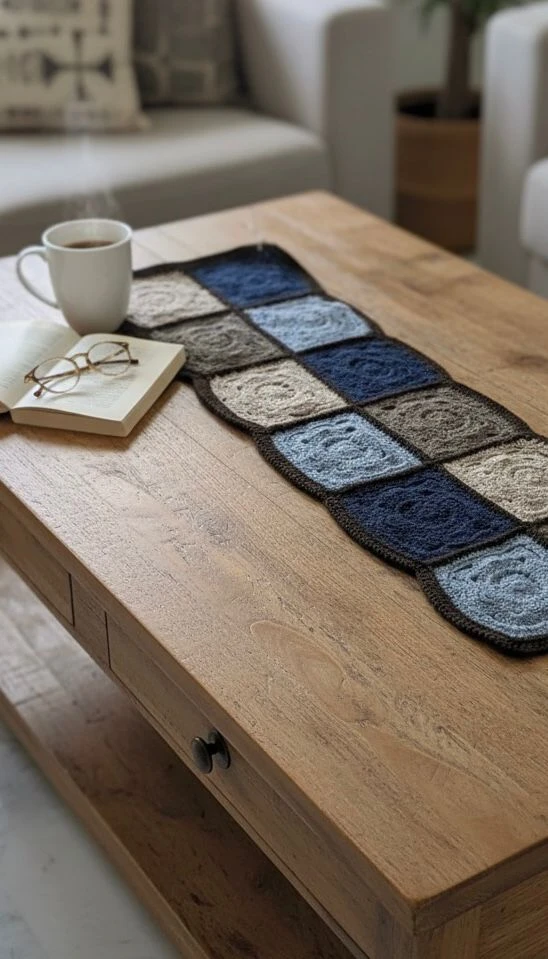 Blue & Tan Gradient Table Runner – Elegant & Handcrafted Design