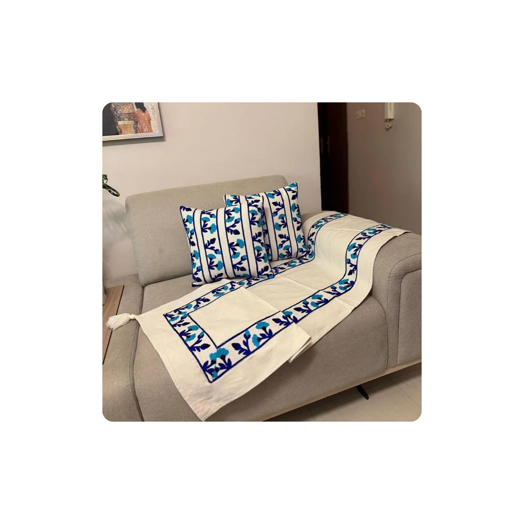 Handmade Crochet Table Runner with 2 Cushions from Beit Al Khiet