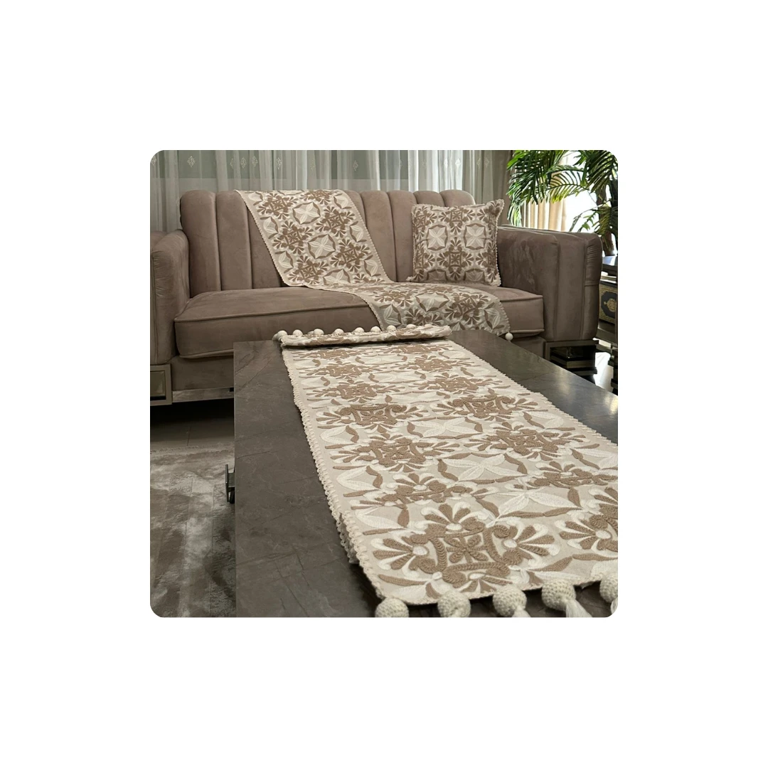 Handmade Crochet Table Runner with 1 Cushion from Beit Al Khiet