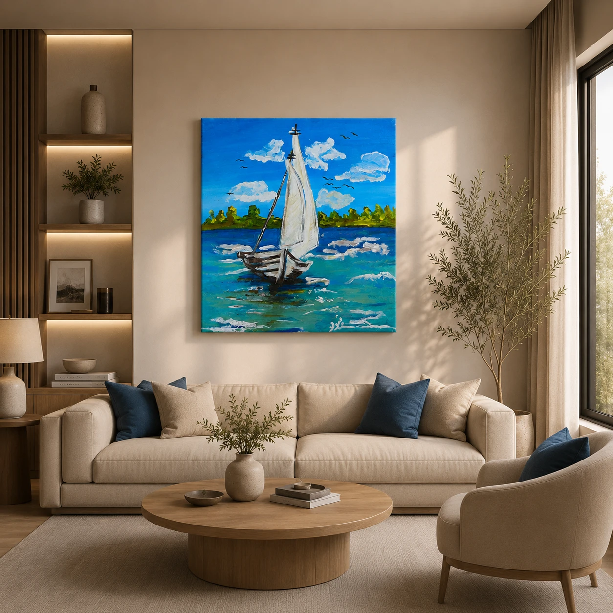 Hand-Painted Sailboat Canvas Artwork | 40×50 cm | By Viola Artist