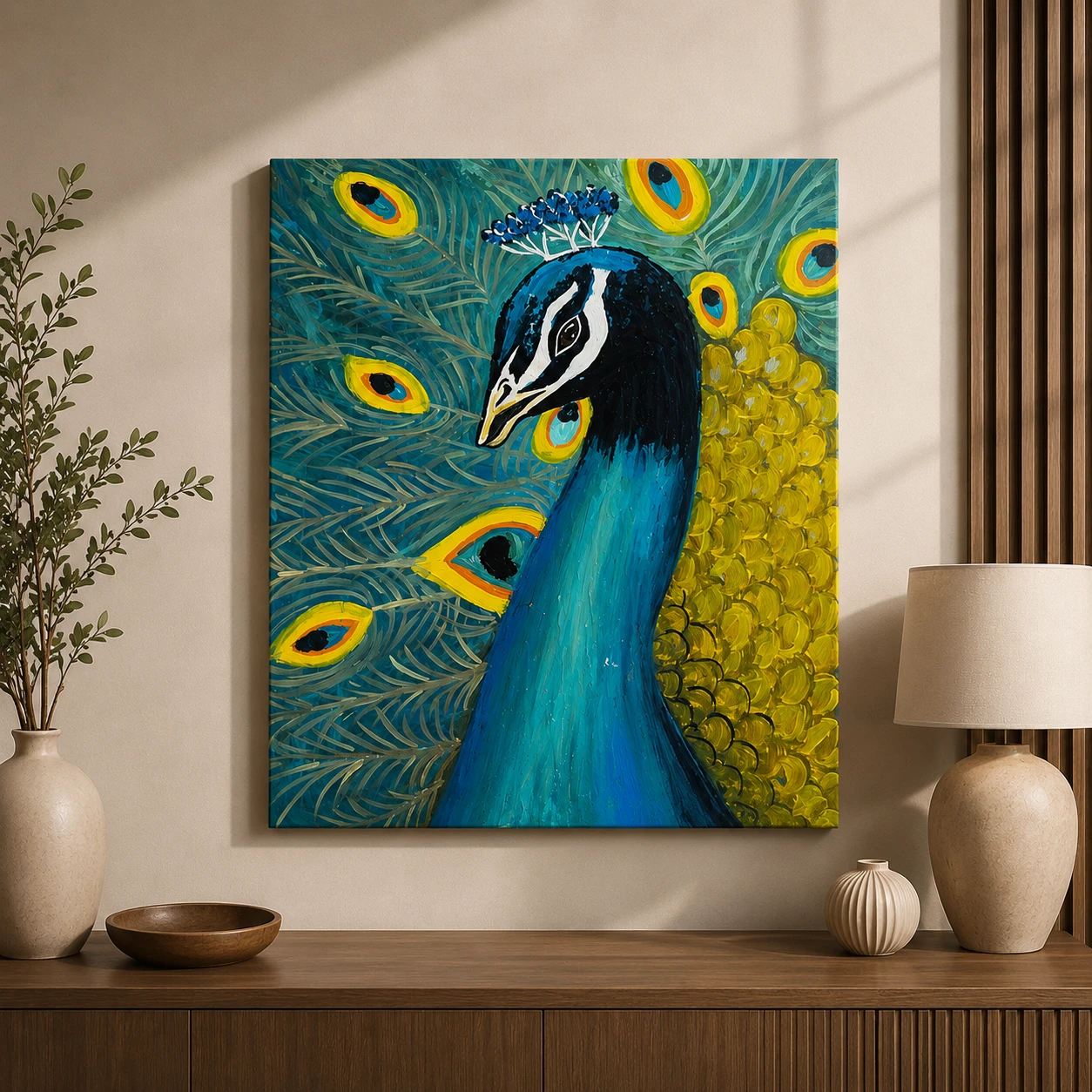 Hand-Painted Peacock Canvas Artwork | 40×50 cm | By Viola Artist
