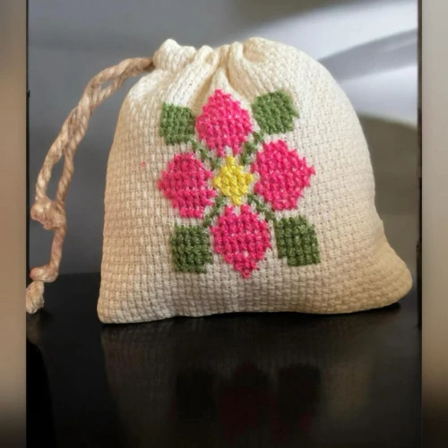 Embroidered Fabric & Etamine Gift Bag – Elegant Handmade Gift Packaging for Spec