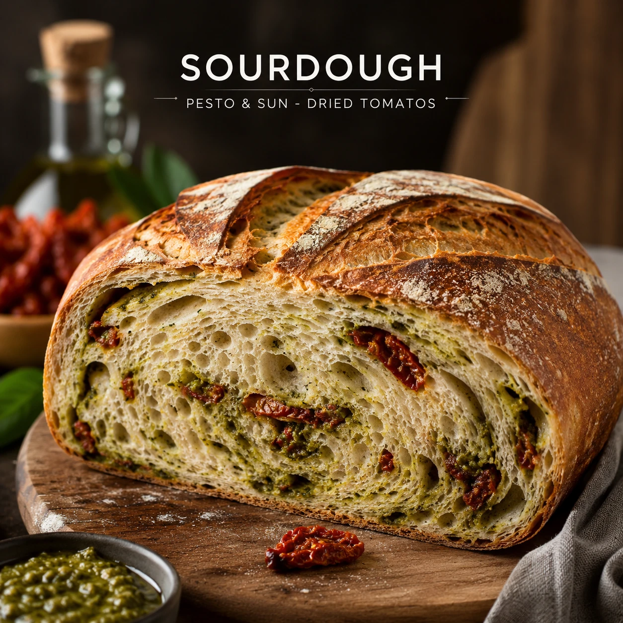 Sourdough with Pesto & Sun-Dried Tomatoes