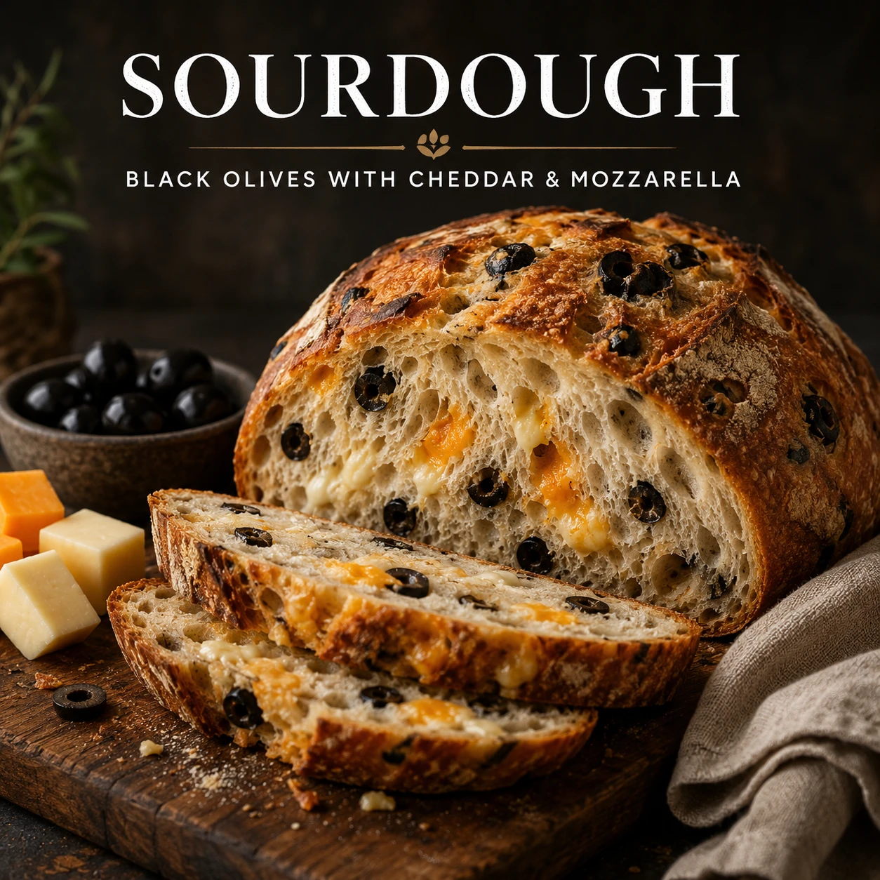 Black Olive Sourdough with Cheddar & Mozzarella