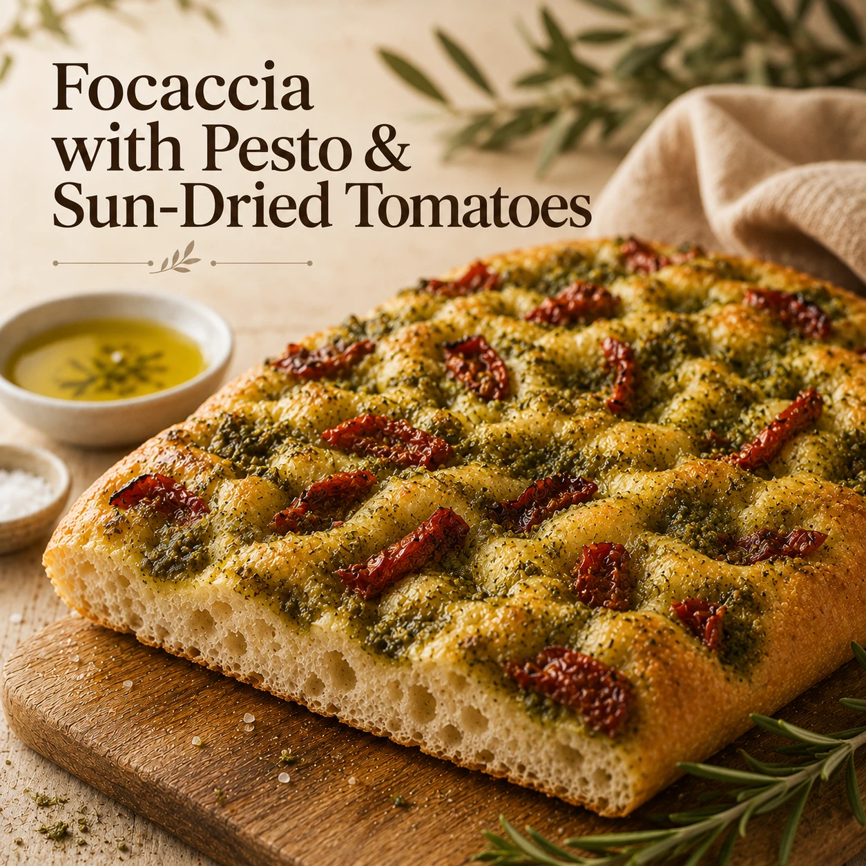 Focaccia with Pesto & Sun-Dried Tomatoes