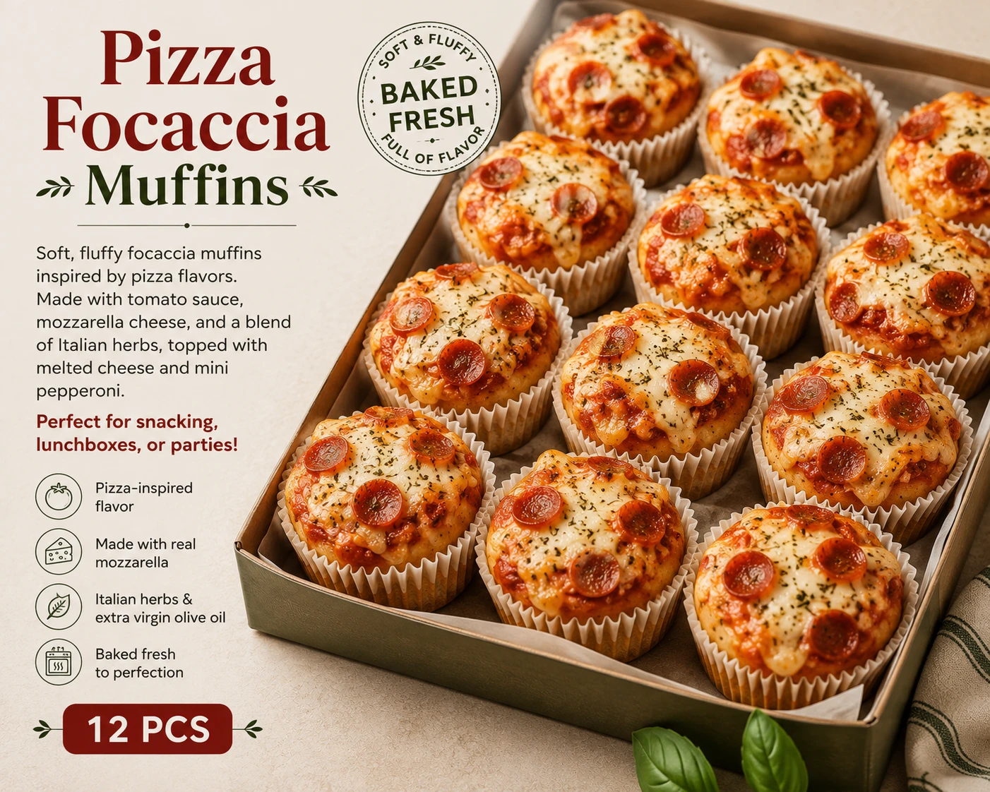 Pizza Focaccia Muffins – 12 Pieces