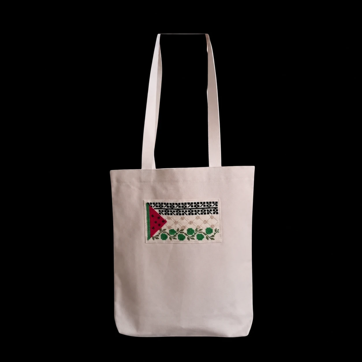 Beige Tote Bag with Palestinian-Inspired Embroidery