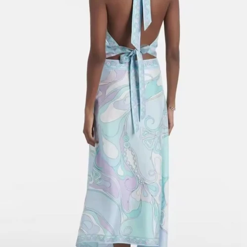 Pastel Swirl Halter Top & Maxi Skirt Set
