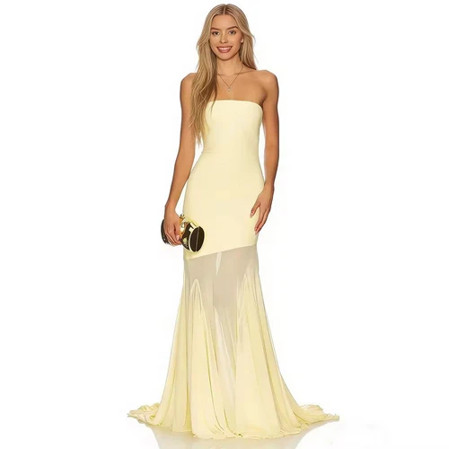 Strapless Sheer-Hem Maxi Dress