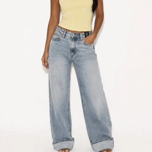 Wide-Leg Jeans with Oversized Cuffs