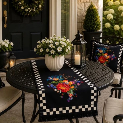 Bold Black & White Table Runner with 3 Pillowcases – 4-Piece Set