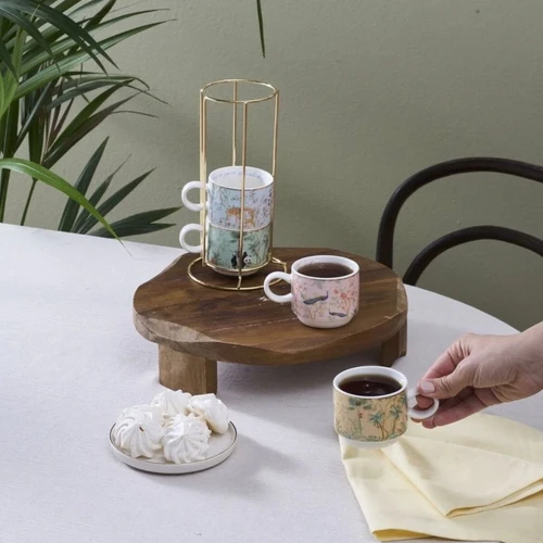 Wild Garden Coffee Cup Set with Gold Stand