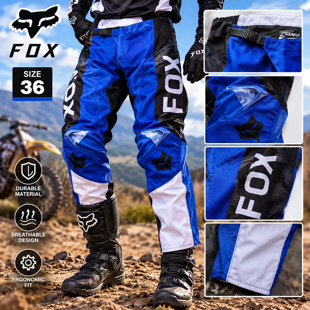 FOX Racing Motocross Pants – Blue, Black & White | Size 36