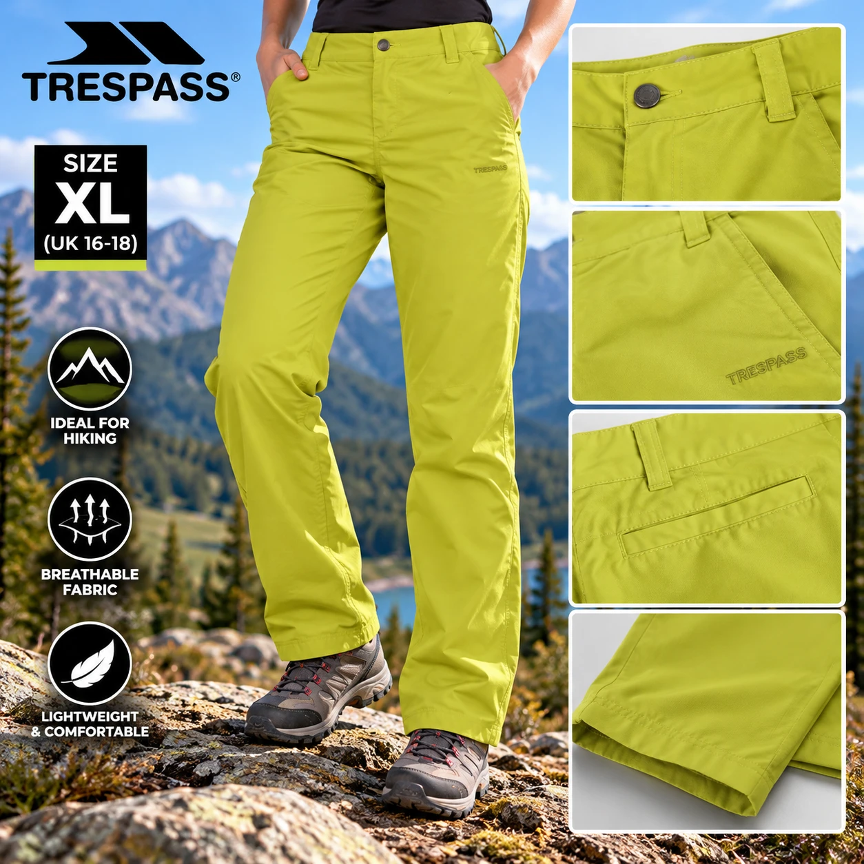 TRESPASS Women's Outdoor Hiking Pants – Lime Green | Size XL