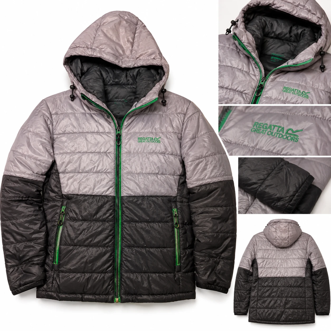 Regatta Great Outdoors Padded Hooded Jacket – Grey & Black | Size L | Second-Han