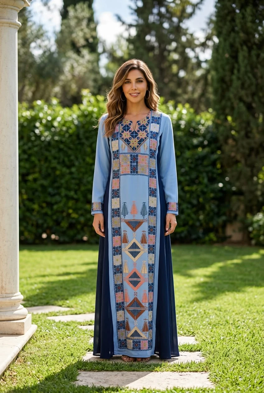 Pre-Loved Palestinian Hand-Embroidered Blue Dress