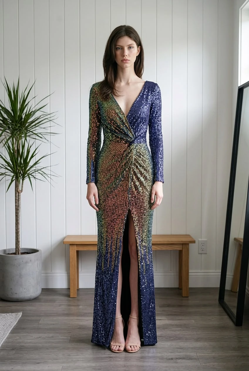 Pre-Loved Multicolor Sequin Evening Maxi Dress