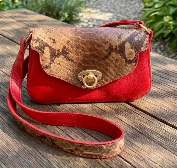 Handcrafted Genuine Leather Mini Handbag – Snakeskin Print